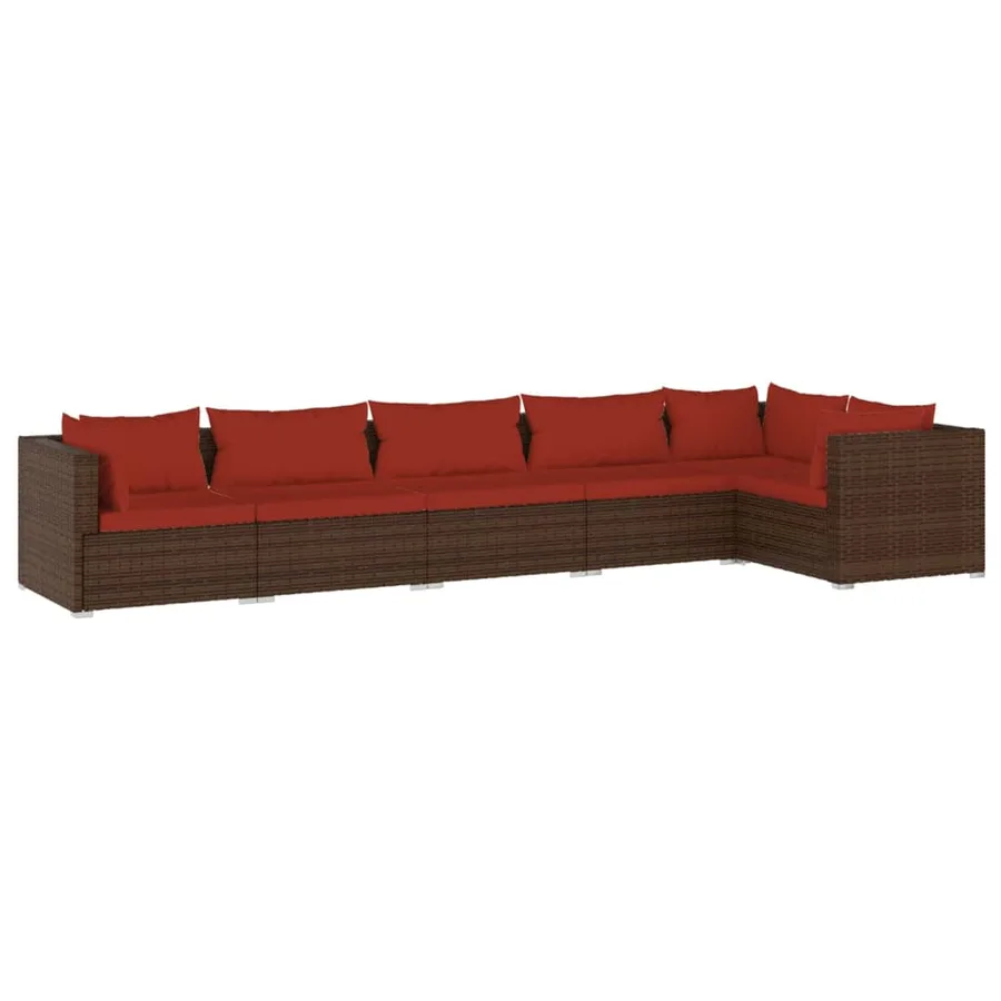 Salon de jardin 6 pcs avec coussins Résine tressée Marron - 2