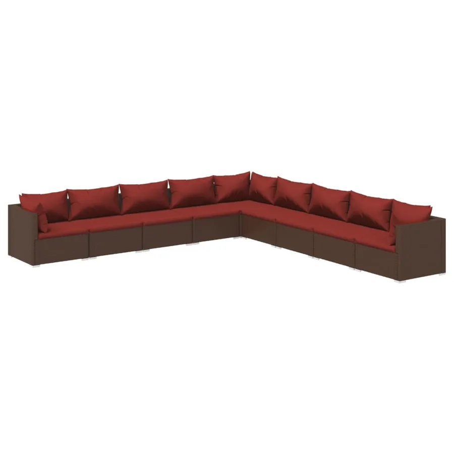 Salon de jardin 9 pcs avec coussins résine tressée marron - 2