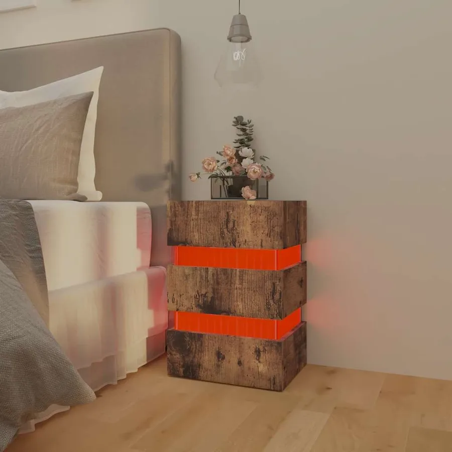 Table de chevet à LED chêne fumé 45x35x67 cm bois d'ingénierie - 11
