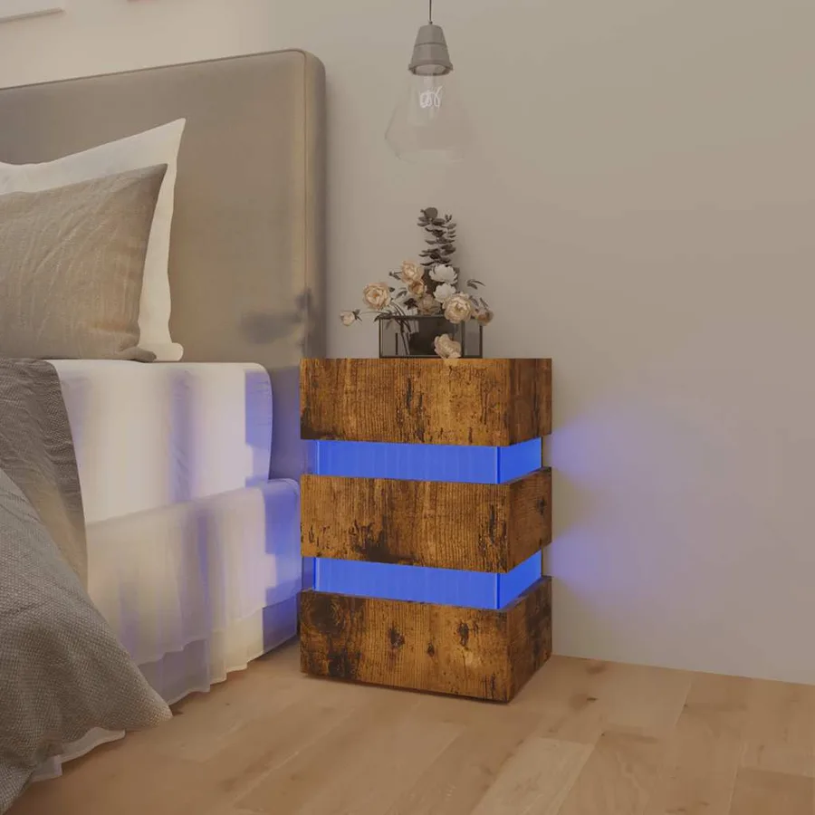 Table de chevet à LED chêne fumé 45x35x67 cm bois d'ingénierie - 12