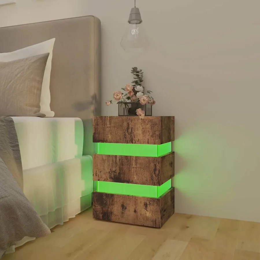 Table de chevet à LED chêne fumé 45x35x67 cm bois d'ingénierie - 13