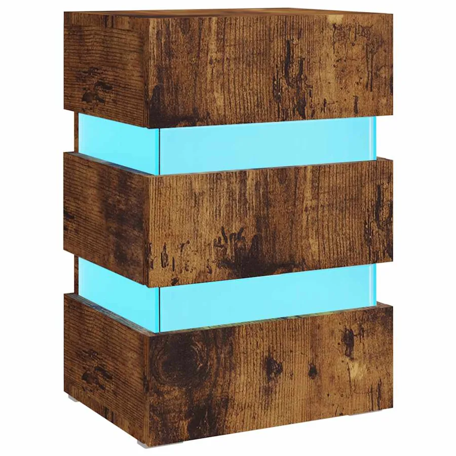 Table de chevet à LED chêne fumé 45x35x67 cm bois d'ingénierie - 2