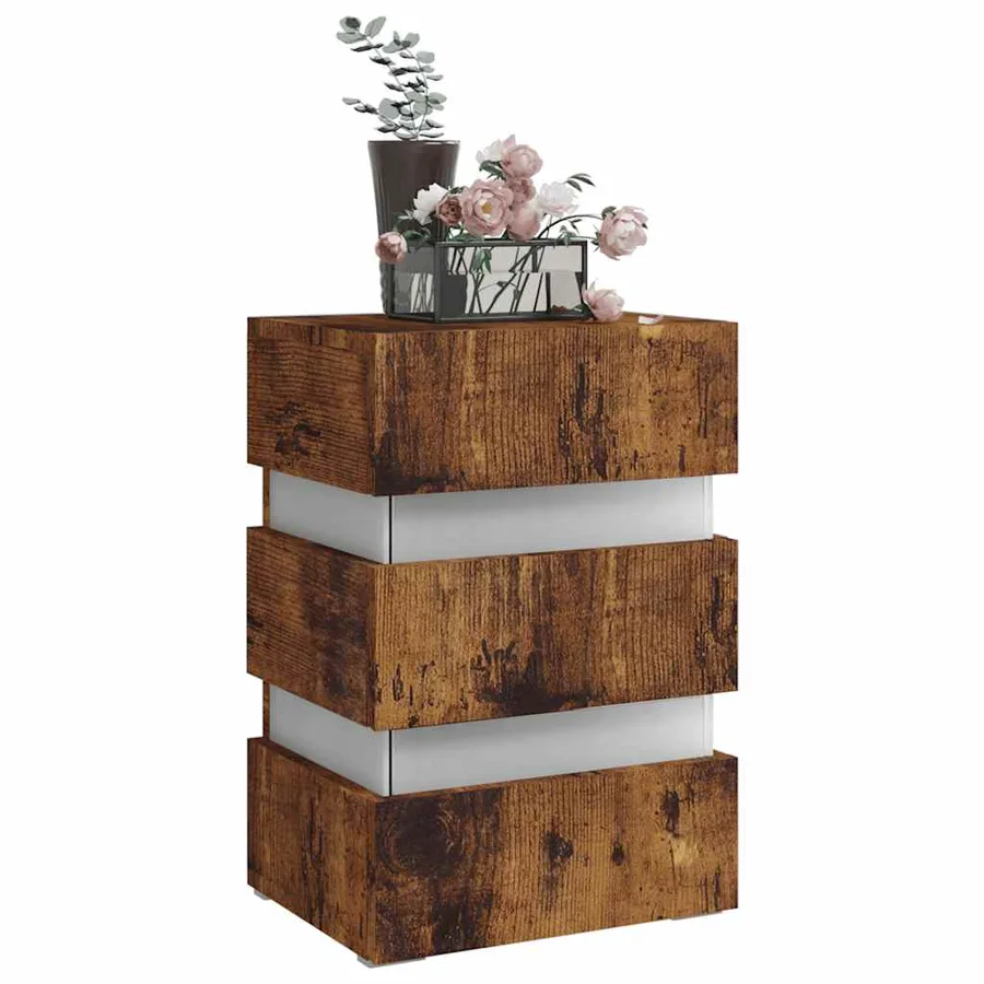 Table de chevet à LED chêne fumé 45x35x67 cm bois d'ingénierie - 3