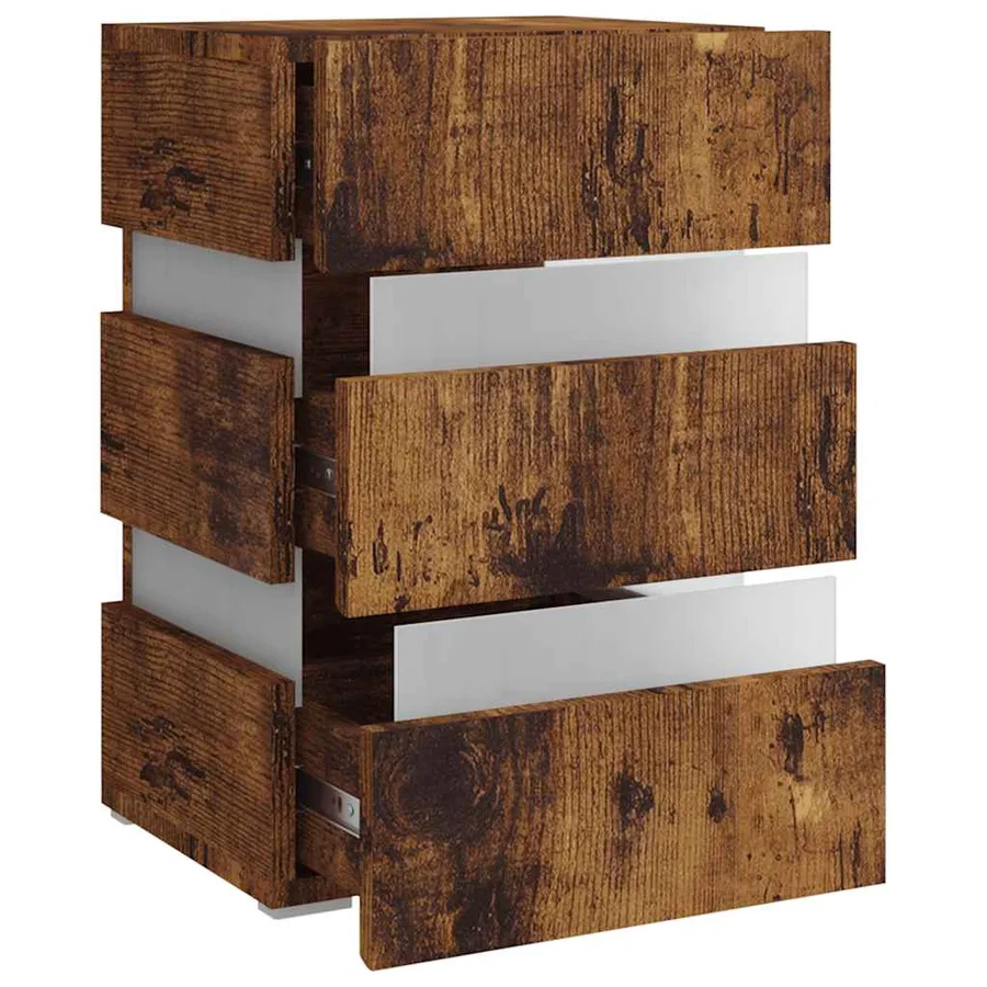 Table de chevet à LED chêne fumé 45x35x67 cm bois d'ingénierie - 4