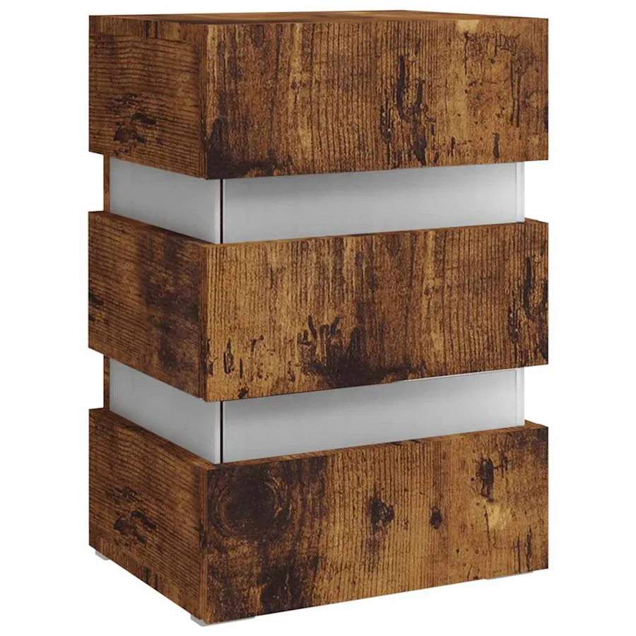 Table de chevet à LED chêne fumé 45x35x67 cm bois d'ingénierie - 5