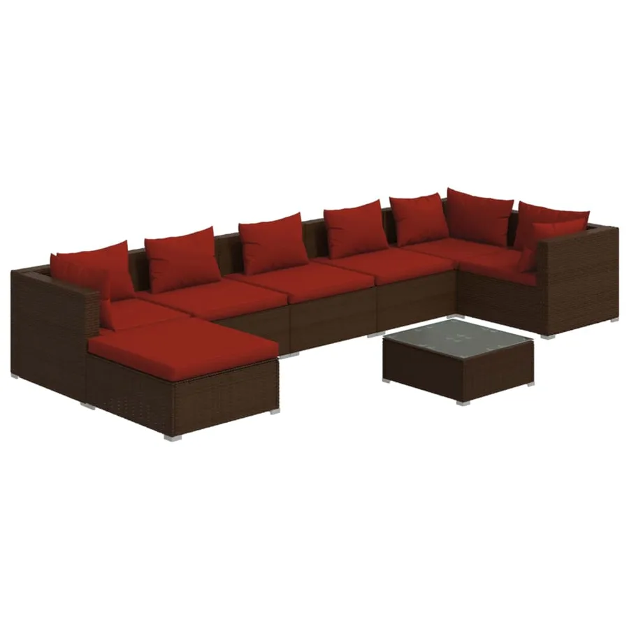 Salon de jardin 8 pcs avec coussins résine tressée marron - 2