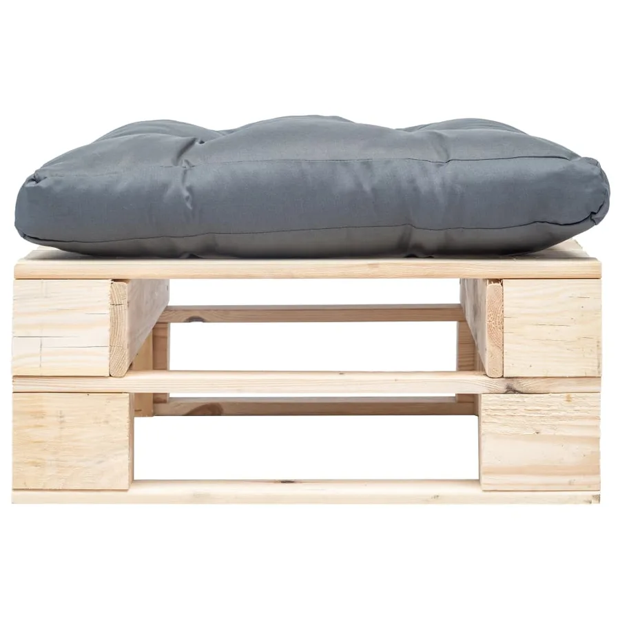 Repose-pied palette de jardin avec coussin gris bois naturel - 2