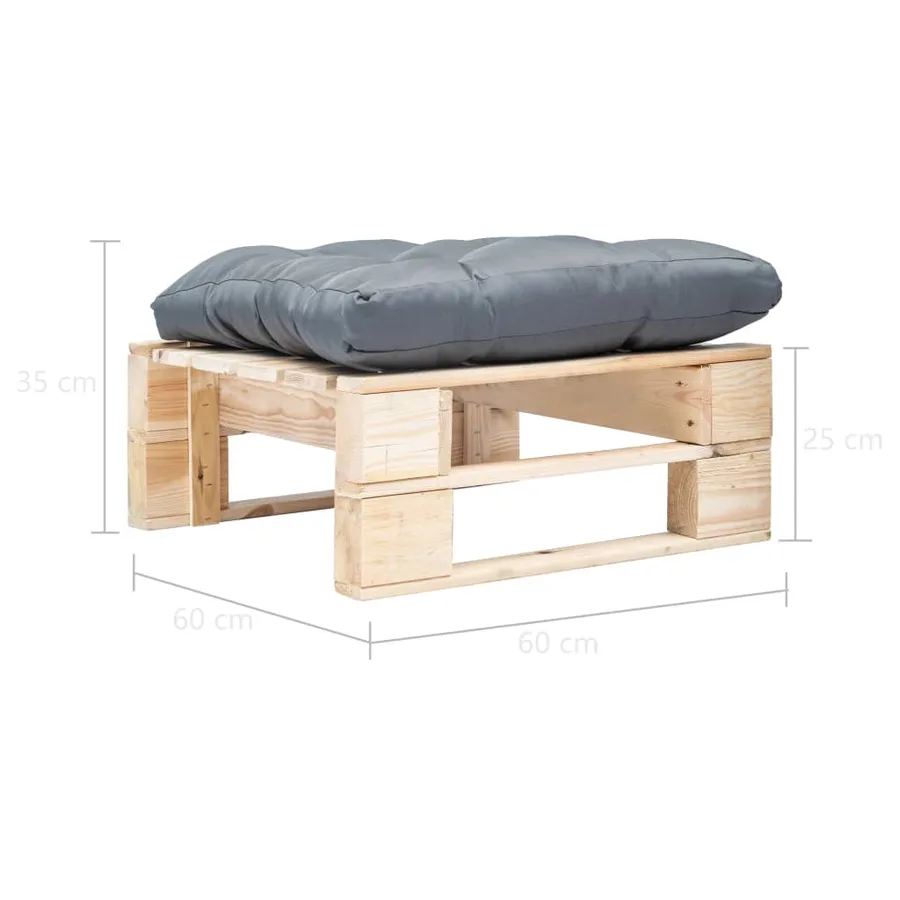 Repose-pied palette de jardin avec coussin gris bois naturel - 3