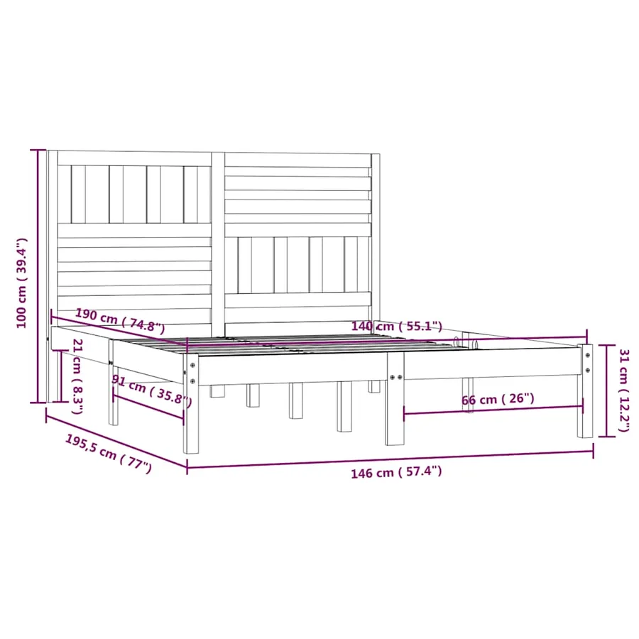 Cadre de lit sans matelas bois de pin massif 140x190 cm - 9