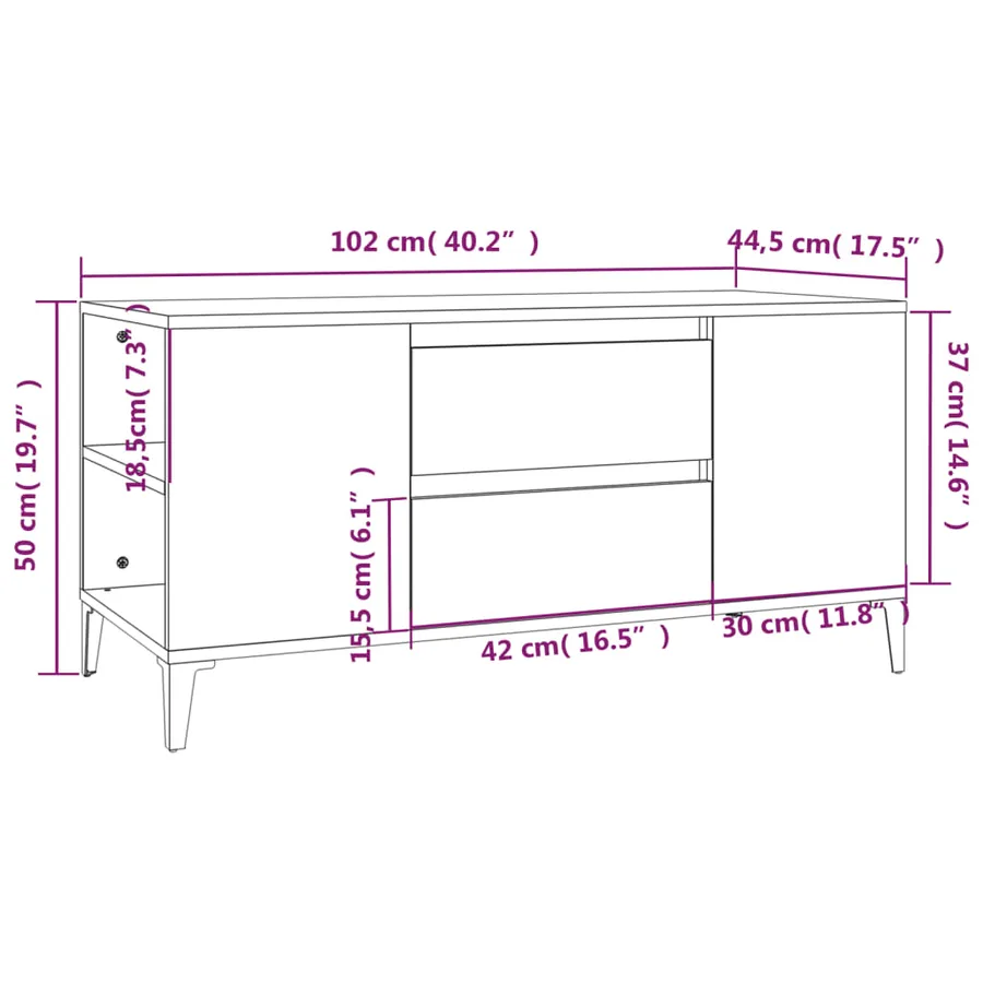 Meuble TV Blanc brillant 102x44,5x50 cm Bois d'ingénierie - 10