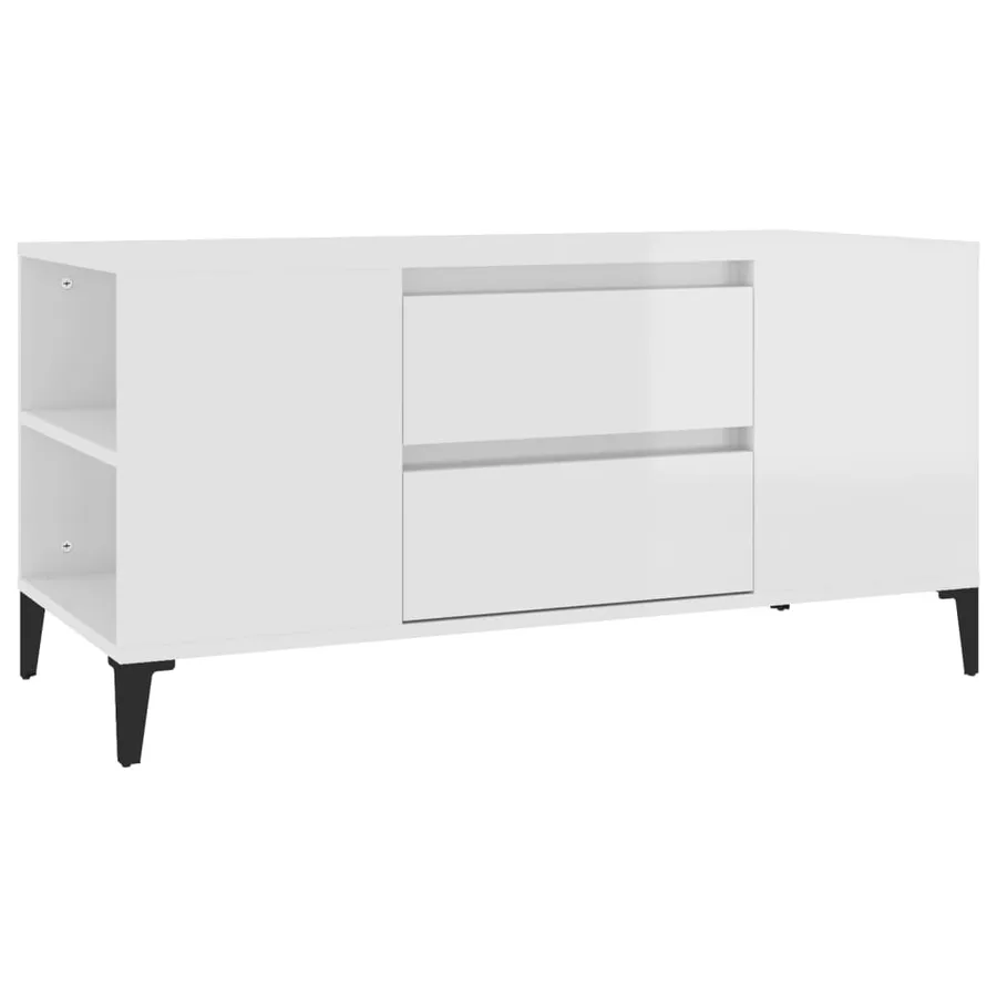 Meuble TV Blanc brillant 102x44,5x50 cm Bois d'ingénierie - 2