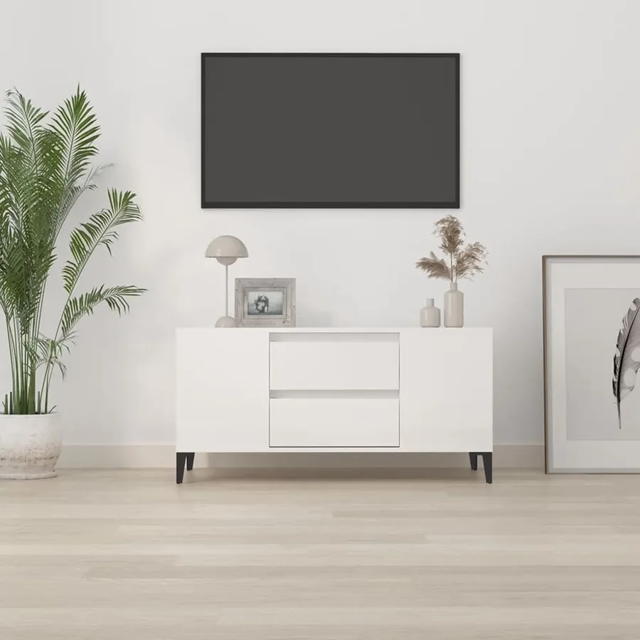 Meuble TV Blanc brillant 102x44,5x50 cm Bois d'ingénierie - 3