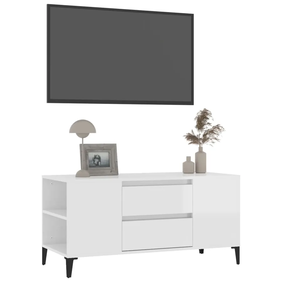 Meuble TV Blanc brillant 102x44,5x50 cm Bois d'ingénierie - 4
