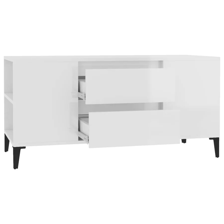 Meuble TV Blanc brillant 102x44,5x50 cm Bois d'ingénierie - 7