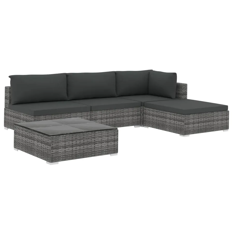 Salon de jardin 5 pcs avec coussins résine tressée gris - 2