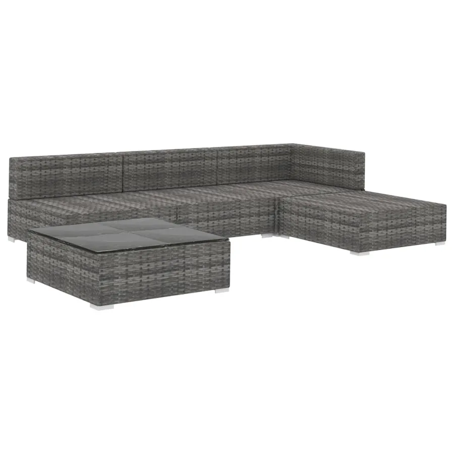 Salon de jardin 5 pcs avec coussins résine tressée gris - 3
