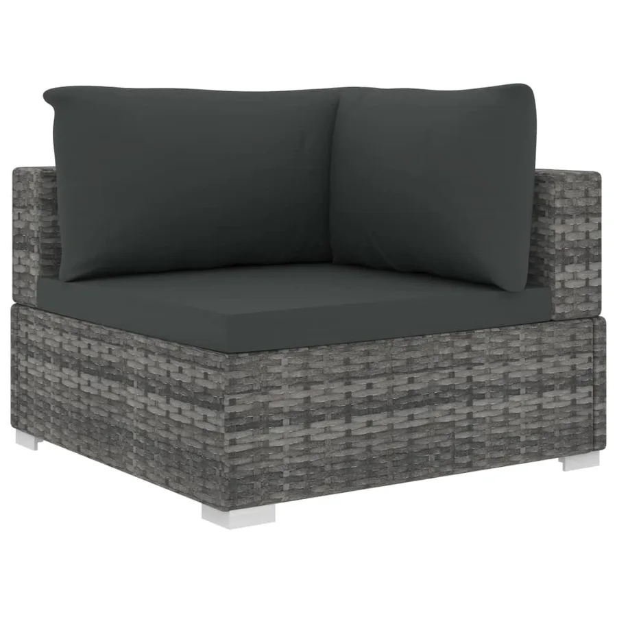 Salon de jardin 5 pcs avec coussins résine tressée gris - 4