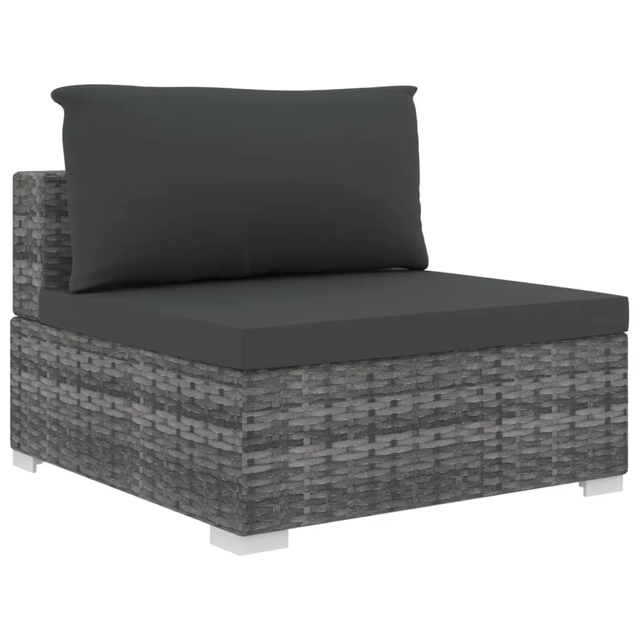Salon de jardin 5 pcs avec coussins résine tressée gris - 5