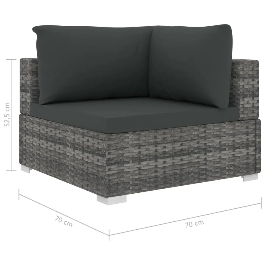 Salon de jardin 5 pcs avec coussins résine tressée gris - 8