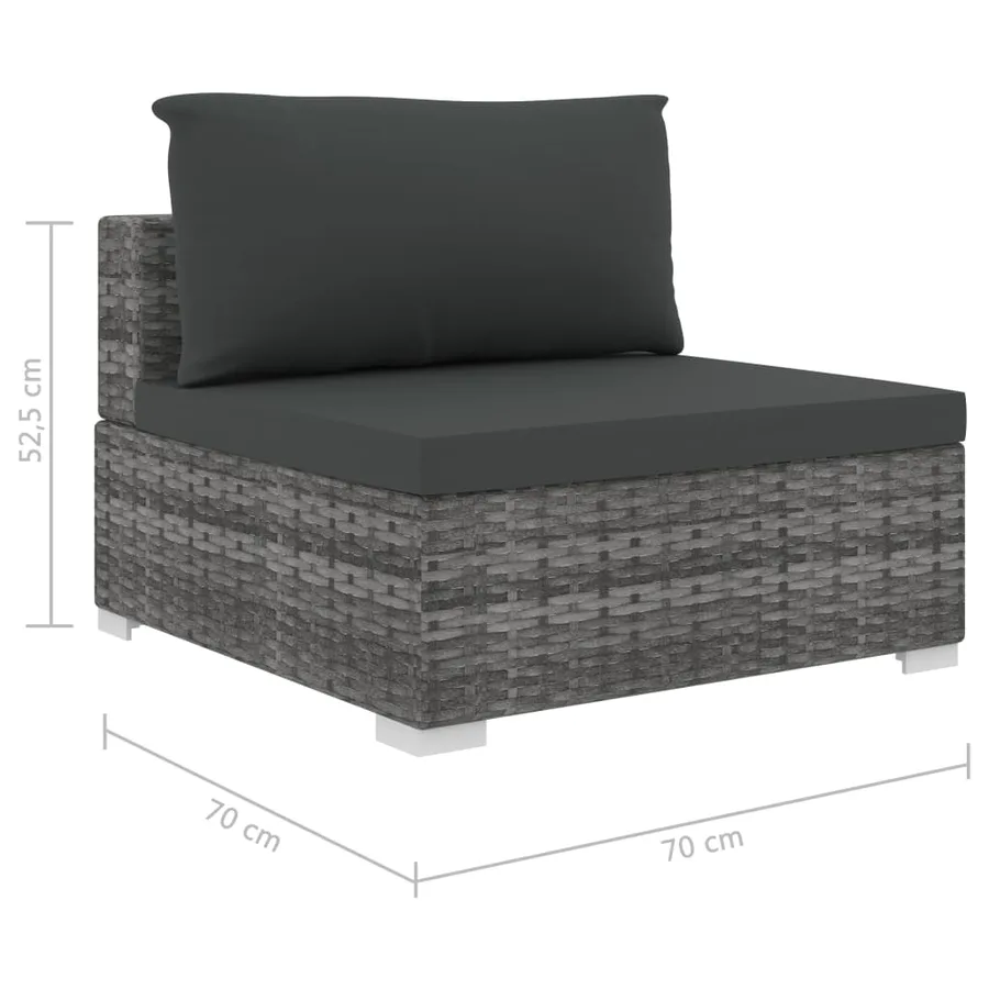 Salon de jardin 5 pcs avec coussins résine tressée gris - 9