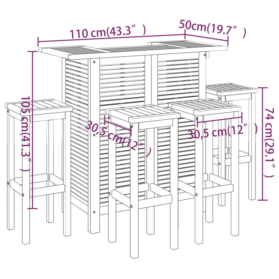 Ensemble de bar de jardin 5 pcs Bois d'acacia massif - 12