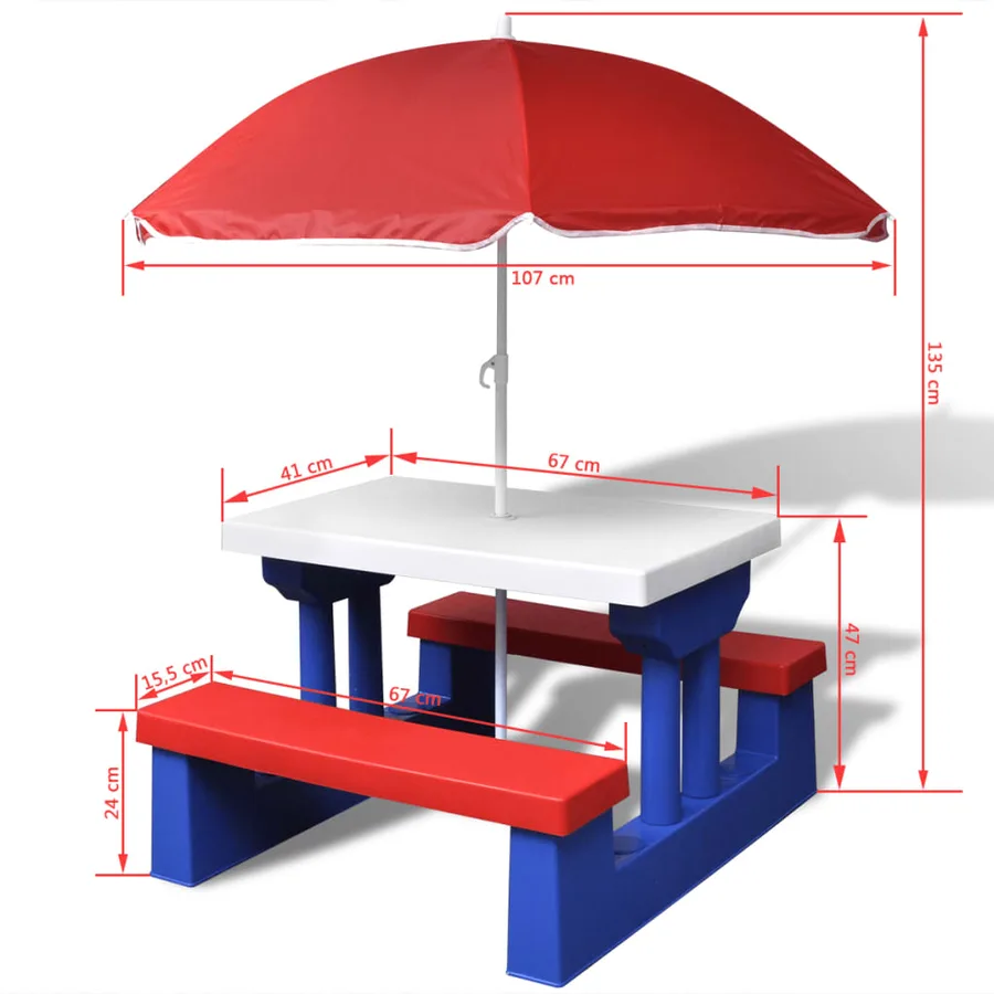 Table et bancs de pique-nique avec parasol pour enfants - 5