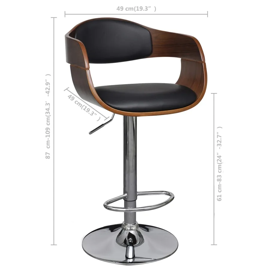 Tabourets de bar lot de 2 noir bois courbé et similicuir - 7