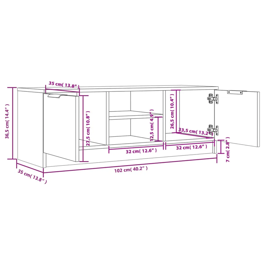 Meuble TV Blanc 102x35x36,5 cm Bois d'ingénierie - 8