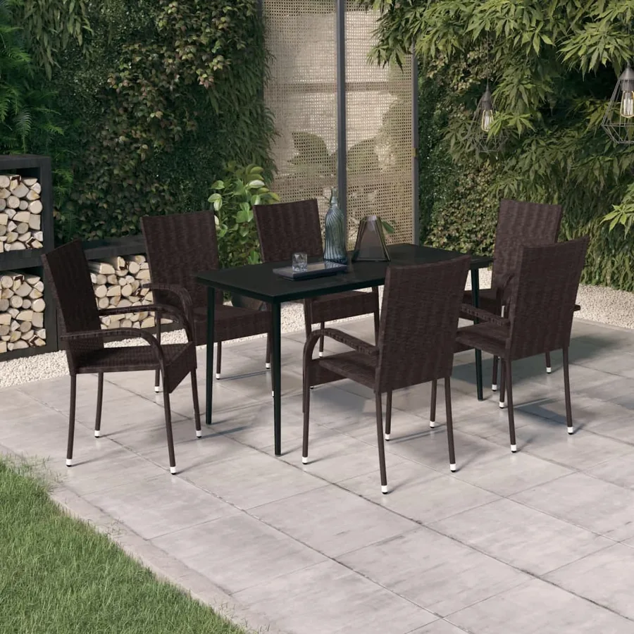 Ensemble à manger de jardin 7 pcs Marron et noir
