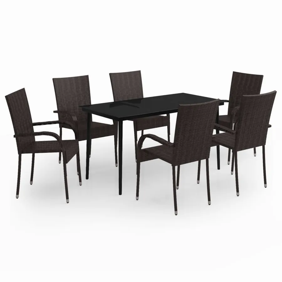 Ensemble à manger de jardin 7 pcs Marron et noir - 2