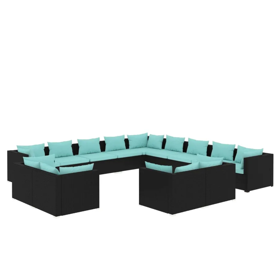 Salon de jardin 13 pcs avec coussins Noir Résine tressée - 2