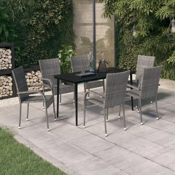 Ensemble à manger de jardin 7 pcs Gris et noir