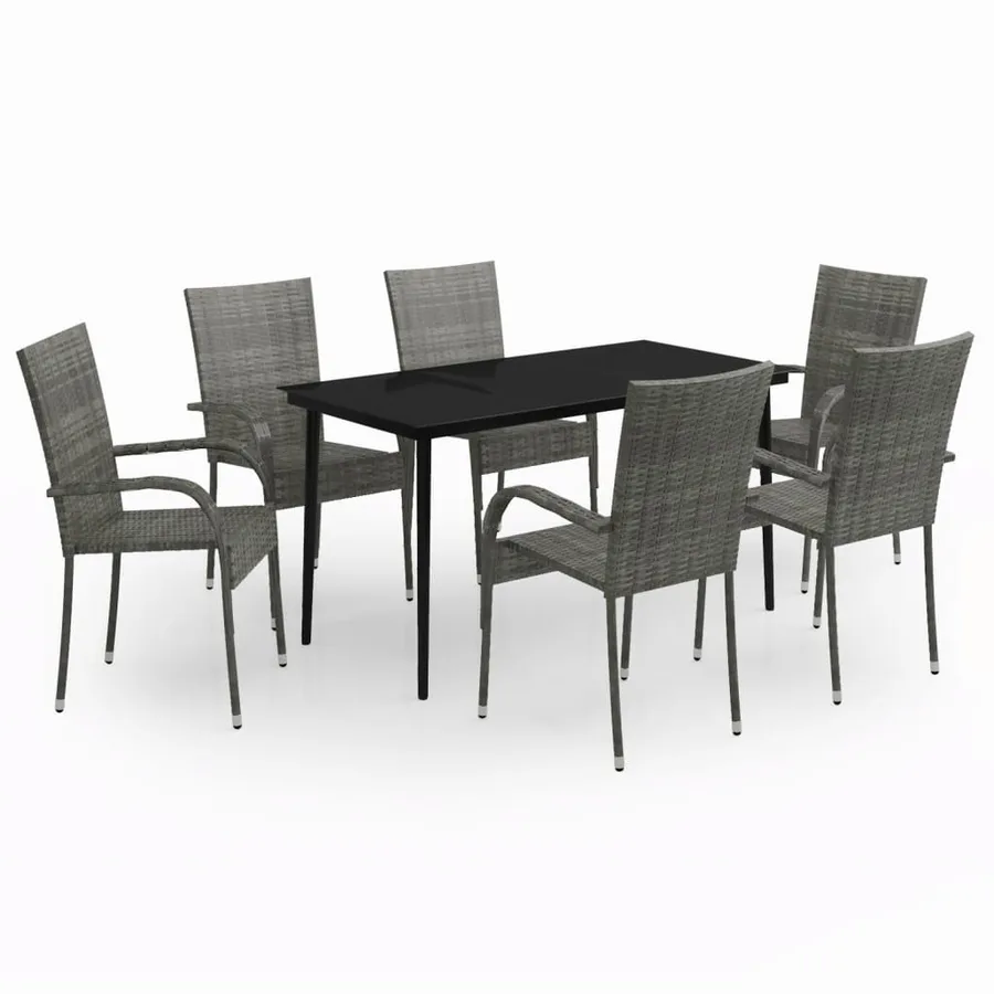 Ensemble à manger de jardin 7 pcs Gris et noir - 2