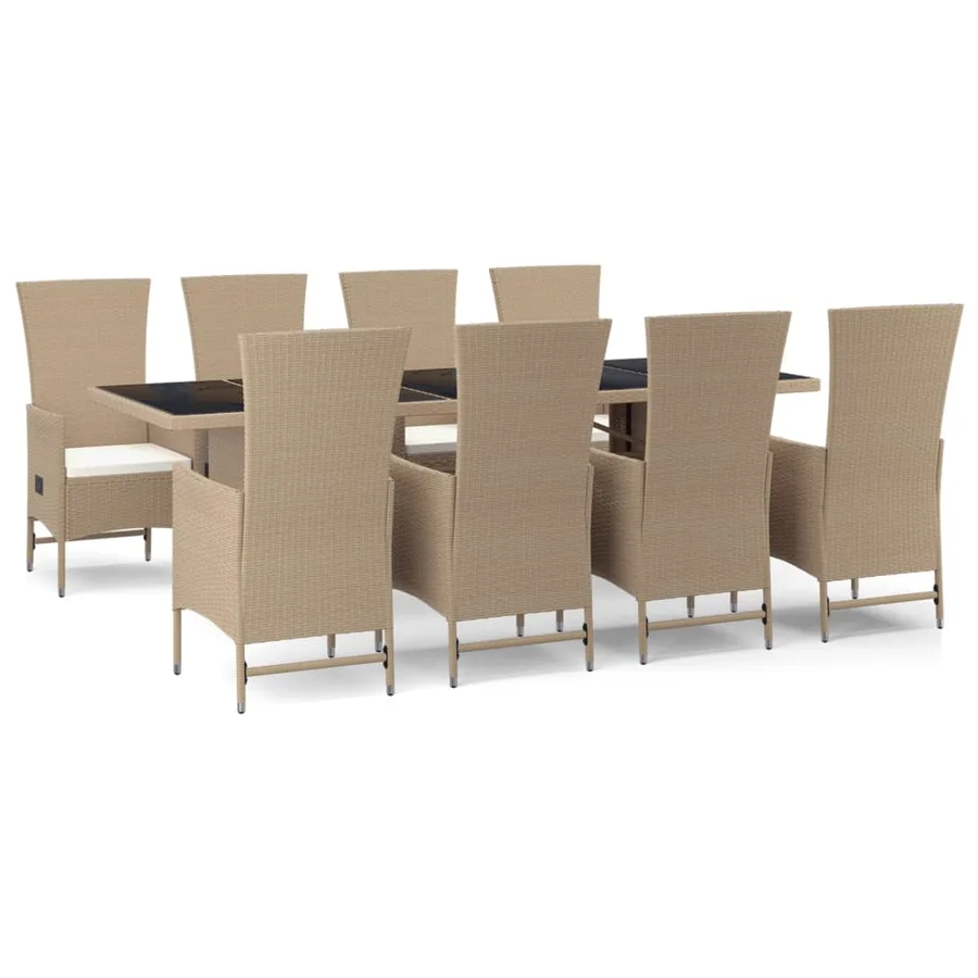 Ensemble à manger de jardin et coussins 9 pcs beige Poly rotin - 2