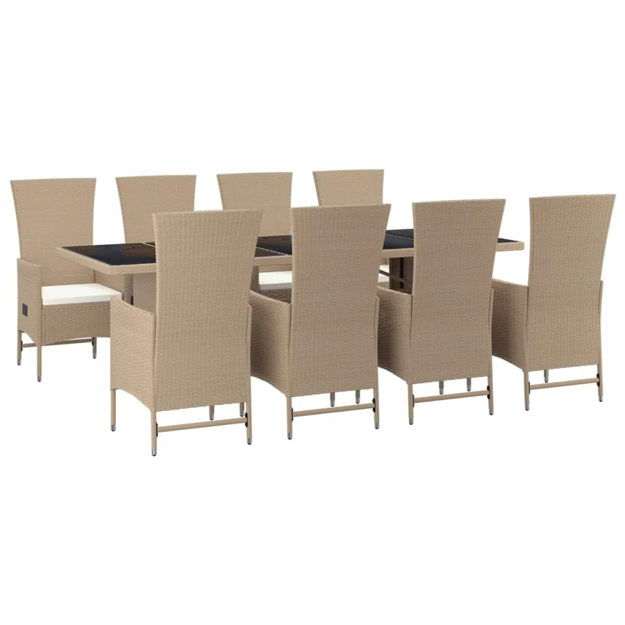 Ensemble à manger de jardin et coussins 9 pcs beige Poly rotin - 3