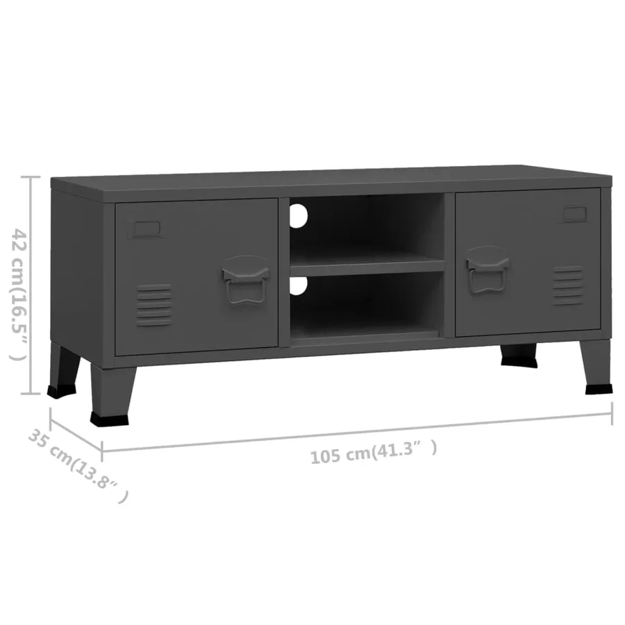 Meuble TV industriel Anthracite 105x35x42 cm Métal - 9