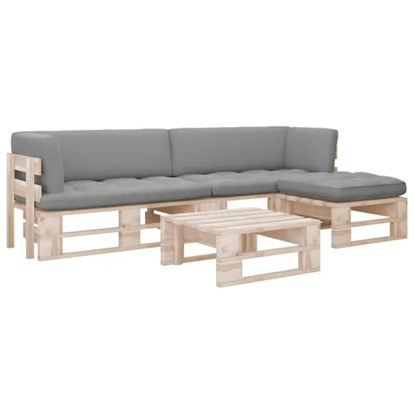 Salon de jardin palette 4pcs avec coussins Bois de pin imprégné