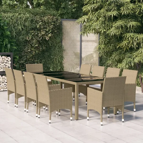 Ensemble à manger de jardin 11pcs Résine tressée Beige