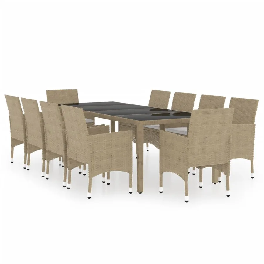 Ensemble à manger de jardin 11pcs Résine tressée Beige - 2