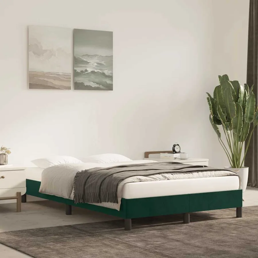 Cadre de lit sans matelas vert foncé 120x200 cm velours