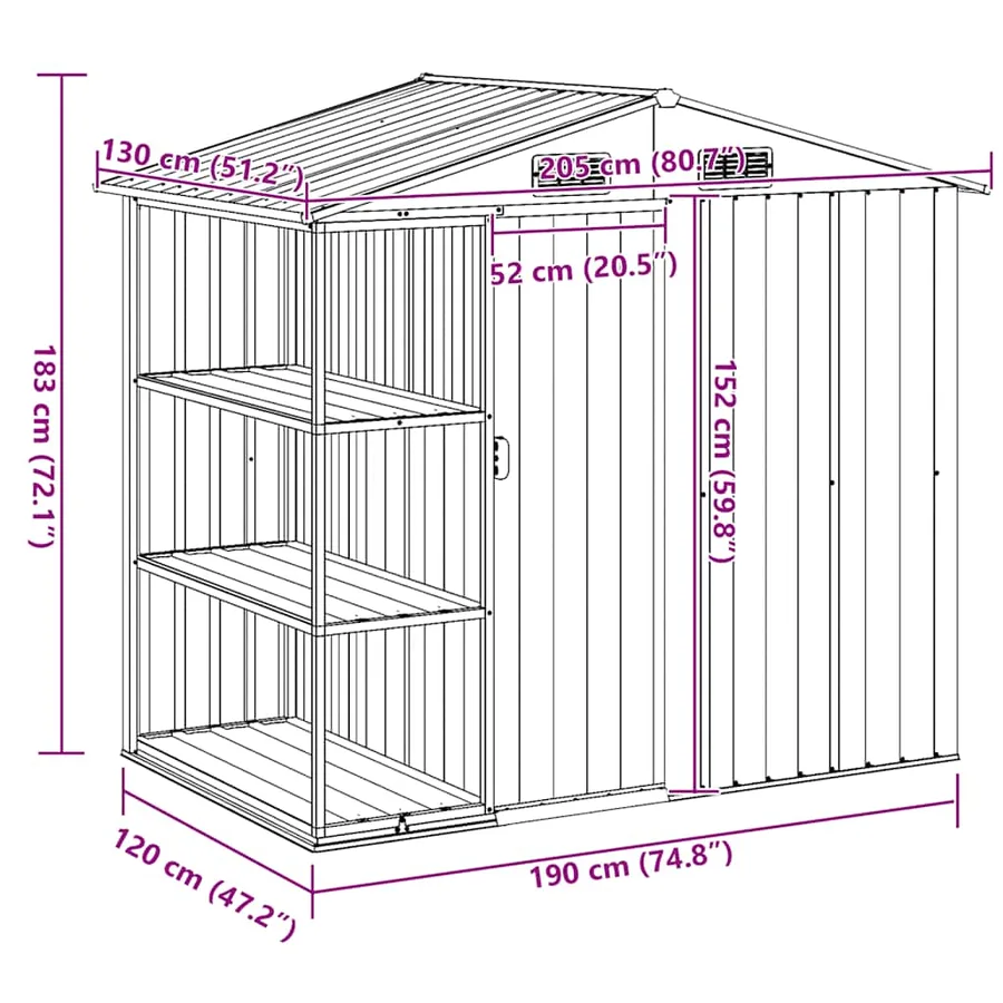 Abri de jardin avec étagère Vert 205x130x183 cm Fer - 10