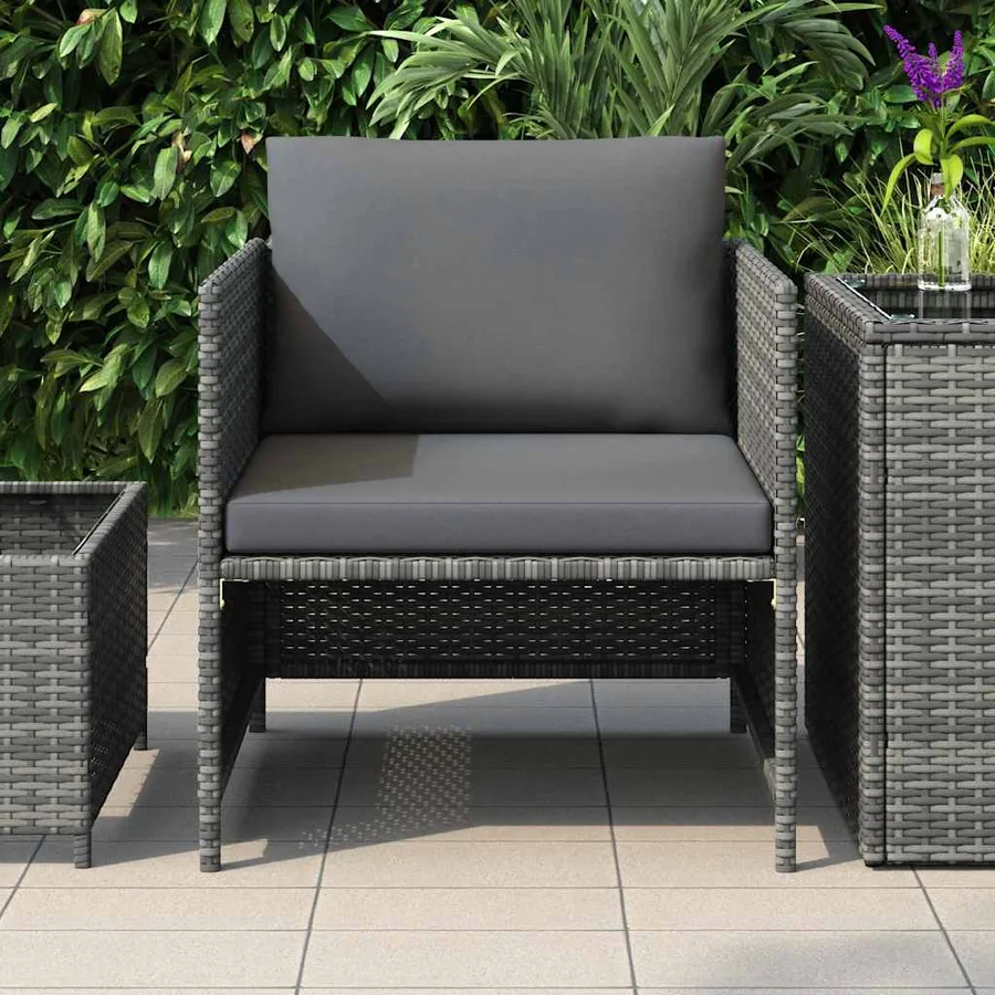 Canapé de jardin avec coussins Gris Résine tressée - 3