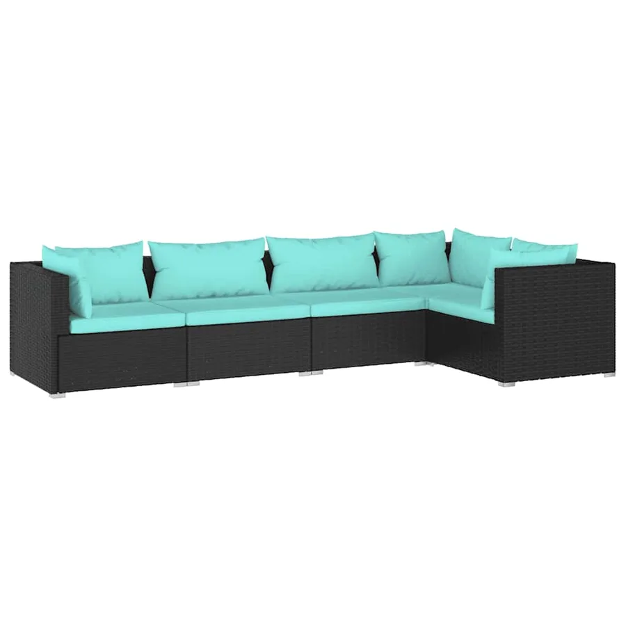 Salon de jardin 5 pcs avec coussins Résine tressée Noir - 2