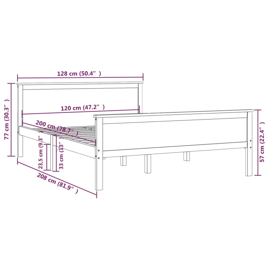 Cadre de lit sans matelas bois de pin massif 120x200 cm - 7