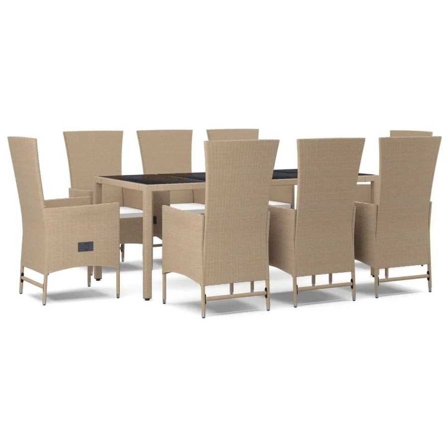 Ensemble à manger de jardin et coussins 9 pcs beige Poly rotin - 2