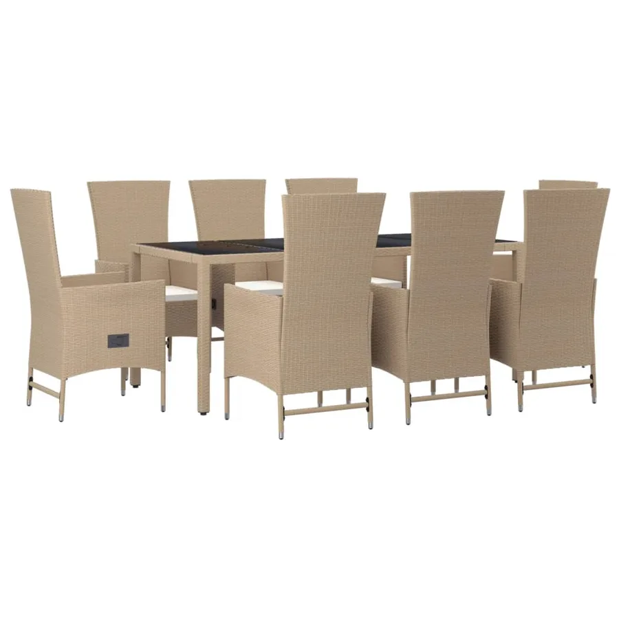 Ensemble à manger de jardin et coussins 9 pcs beige Poly rotin - 3