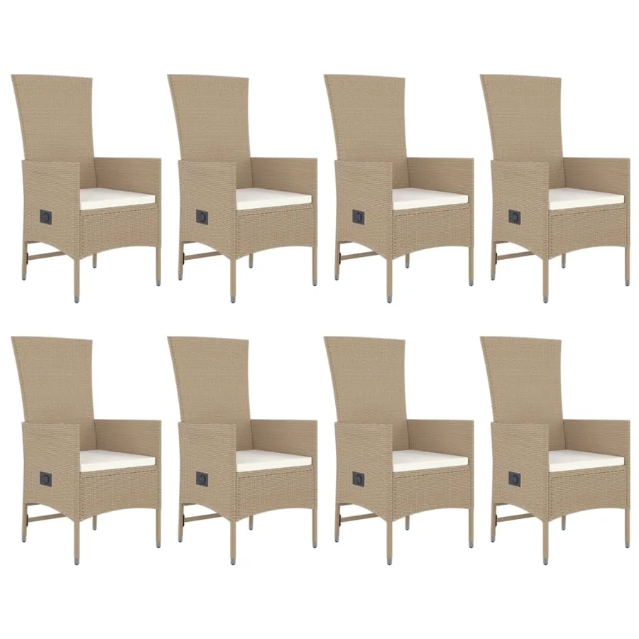 Ensemble à manger de jardin et coussins 9 pcs beige Poly rotin - 4