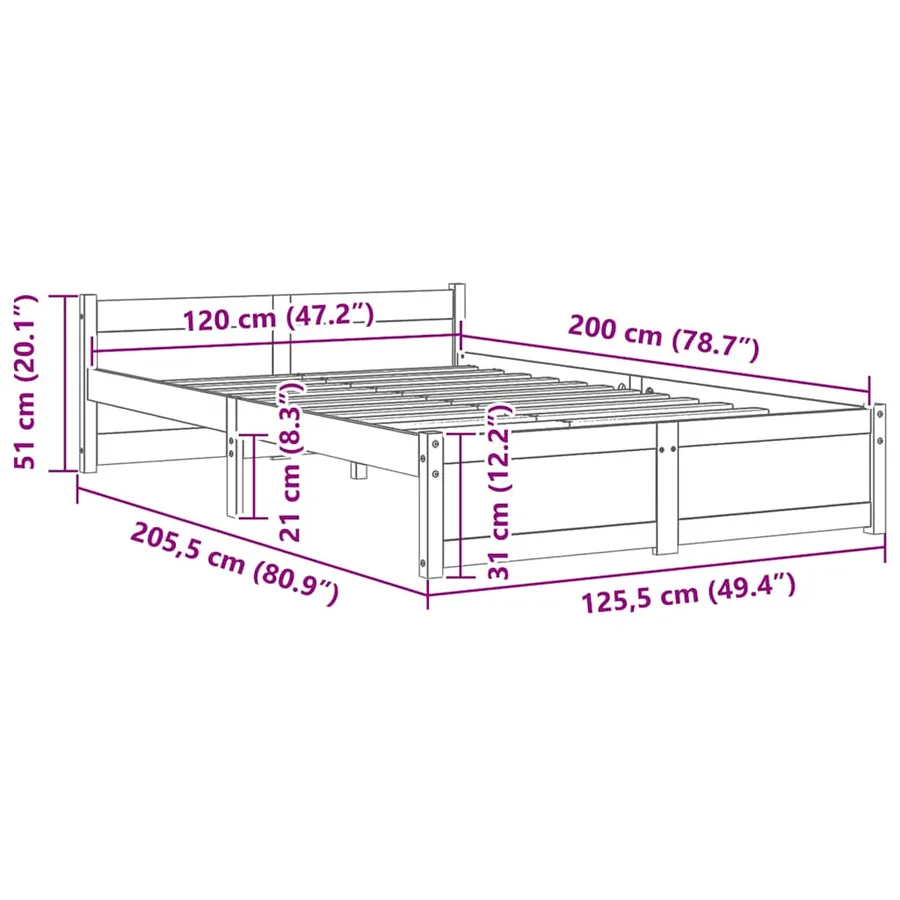Cadre de lit sans matelas bois massif 120x200 cm - 9