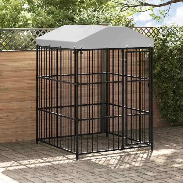 Chenil d'extérieur avec toit pour chiens 150x150x210 cm