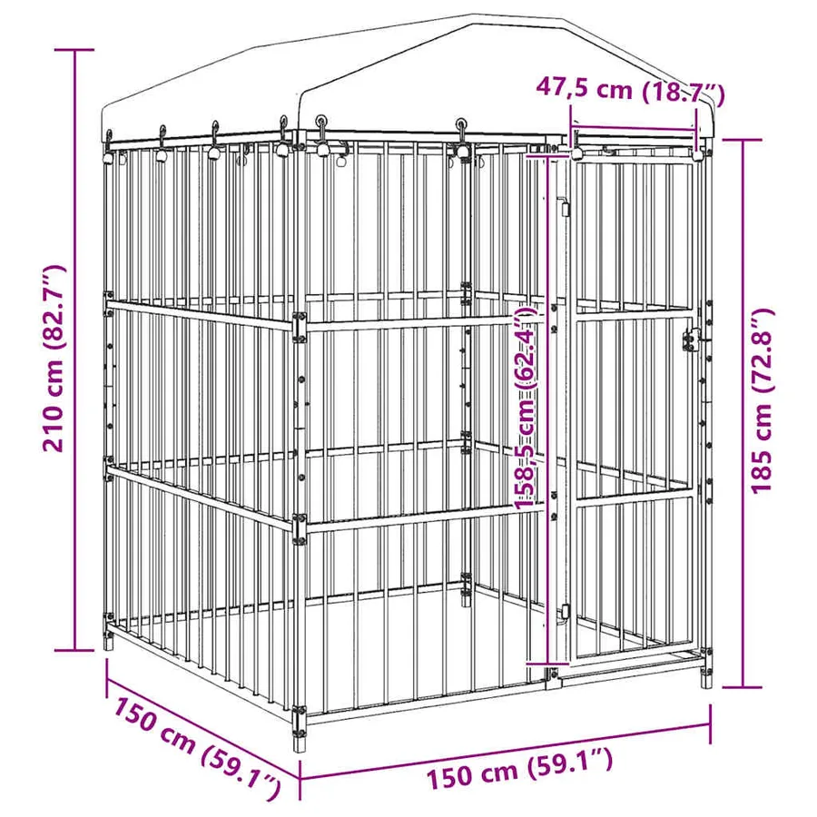 Chenil d'extérieur avec toit pour chiens 150x150x210 cm - 9